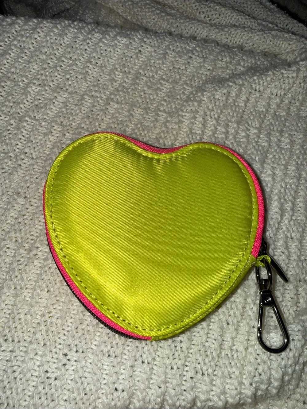 LUG Neon Yellow Quilted Heart Coin Pouch with Pink Trim-NWOT